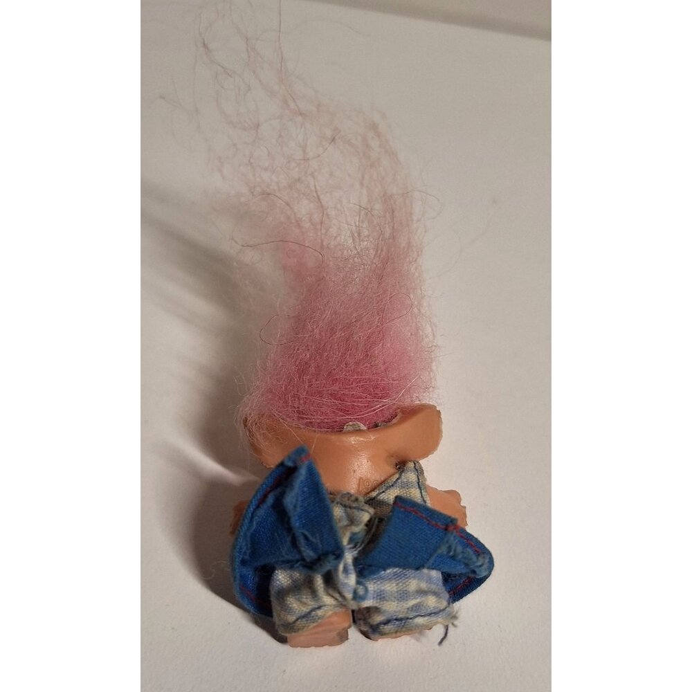 1964 SHE Troll Doll Pink Hair 1.5" Blue Dress DAM Amber Eyes Vintage - Picture 3 of 10